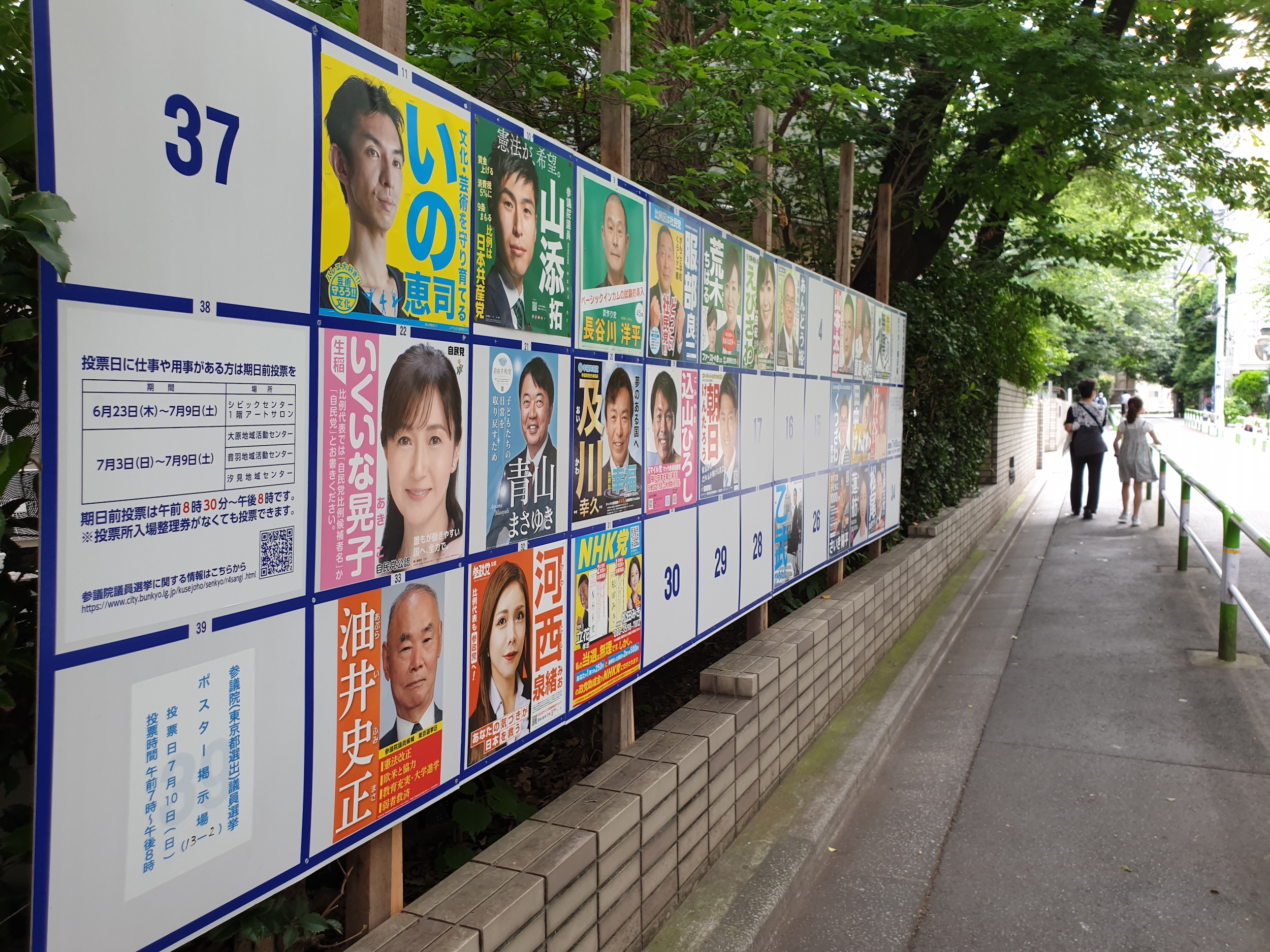 Japanese election posters on noticeboard