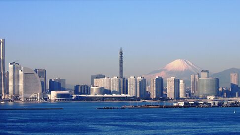 View over Tokyo with mount Fuji in the background