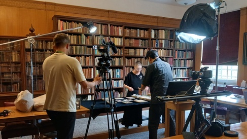 Moretti filming at University Library